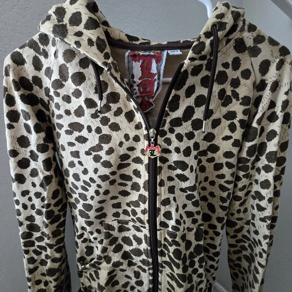 L.A.M.B. Leopard Print Zip Hoodie - Cream & Brown - Picture 1 of 4